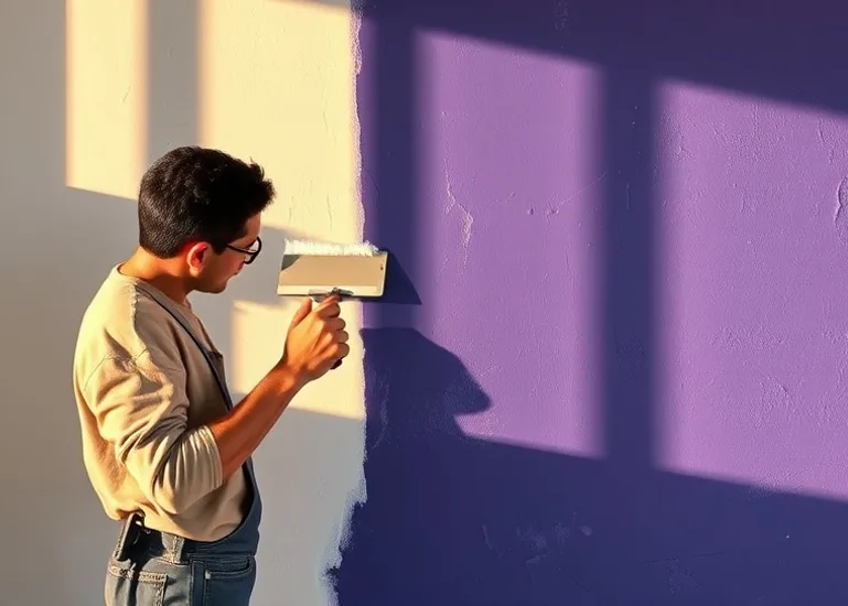 Application d'un enduit décoratif à la lisseuse sur un mur