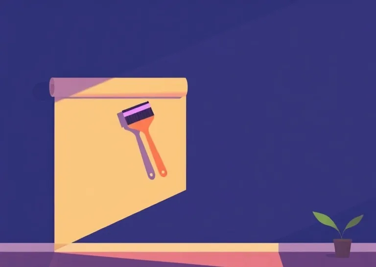 Pose de papier peint, rouleau et brosse à maroufler
